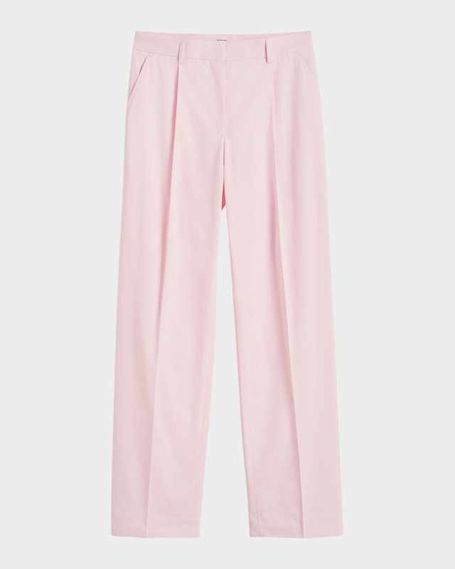 Slant-Pocket Pleated Straight-Leg Cotton Trousers